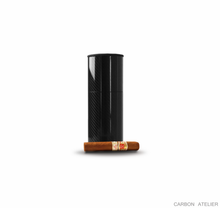 Load image into Gallery viewer, Travel Carbon Fiber Humidor for size next to Robusto Cigar