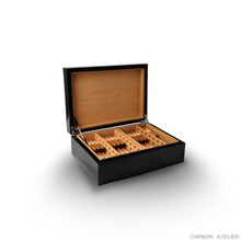 Load image into Gallery viewer, Open Carbon Fiber Humidor, with Robustos photographed
